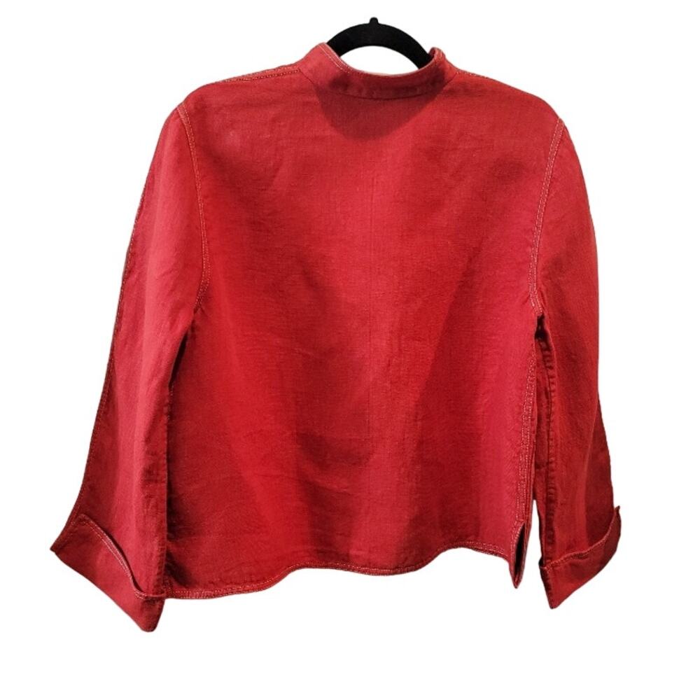 Linda Allard Ellen Tracy Red Linen‎ Blazer Sz 14 Midi Cuffed Sleeve Office - Picture 3 of 12
